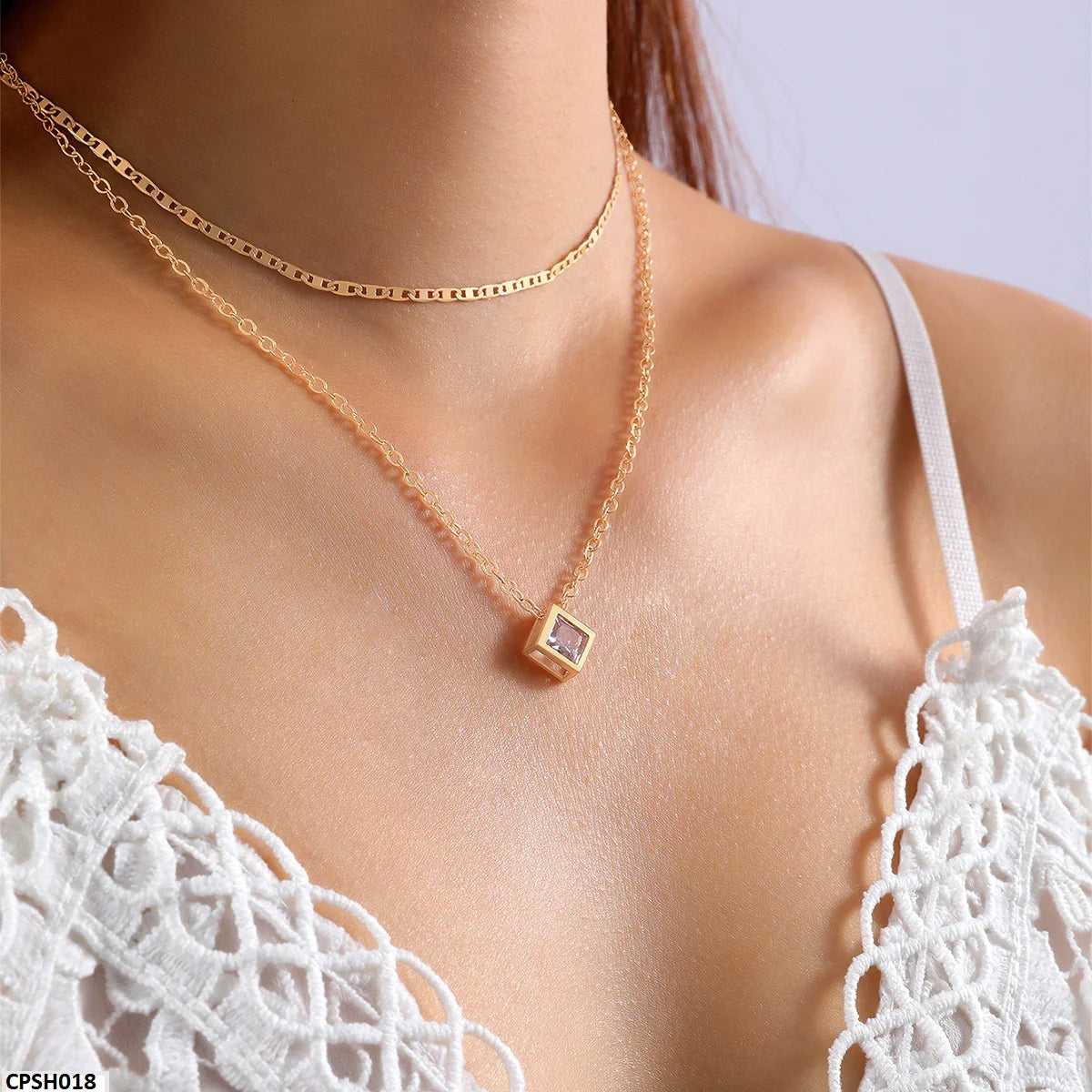 CPSH018 YYE Square Box Pendent With Double Chain -CPSH