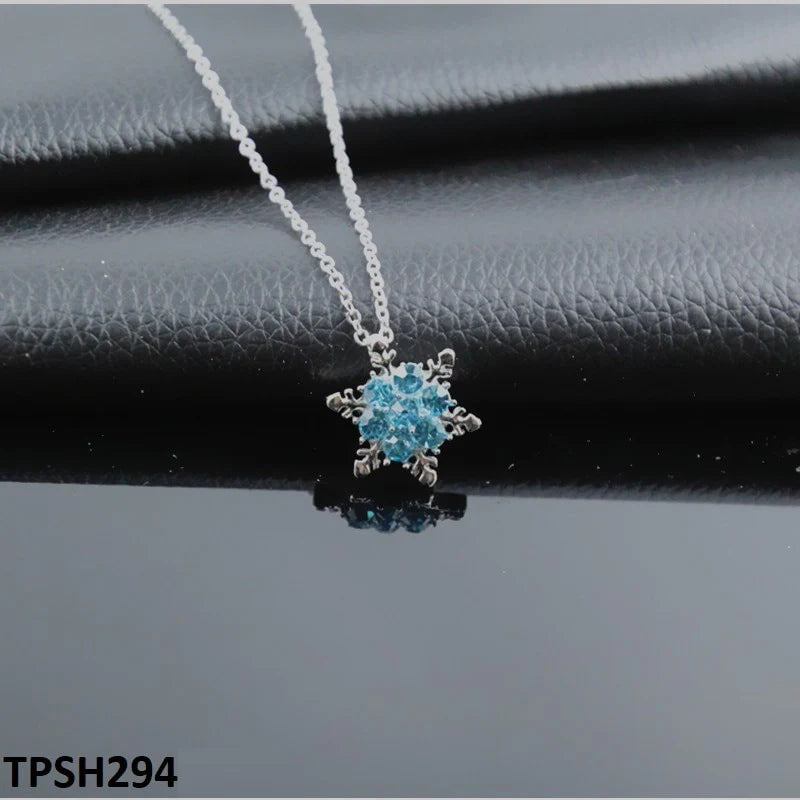 TPSH294 JMN Aqua Flower Star Curb Chain Pendant - CPSH